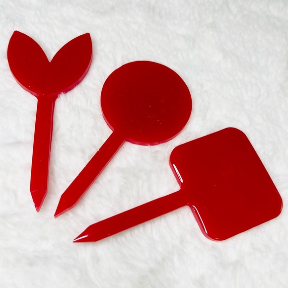 Set of 3 Red Plant Markers Hand Crafted Resin Gift Set Cake Toppers - Picture 3 of 6